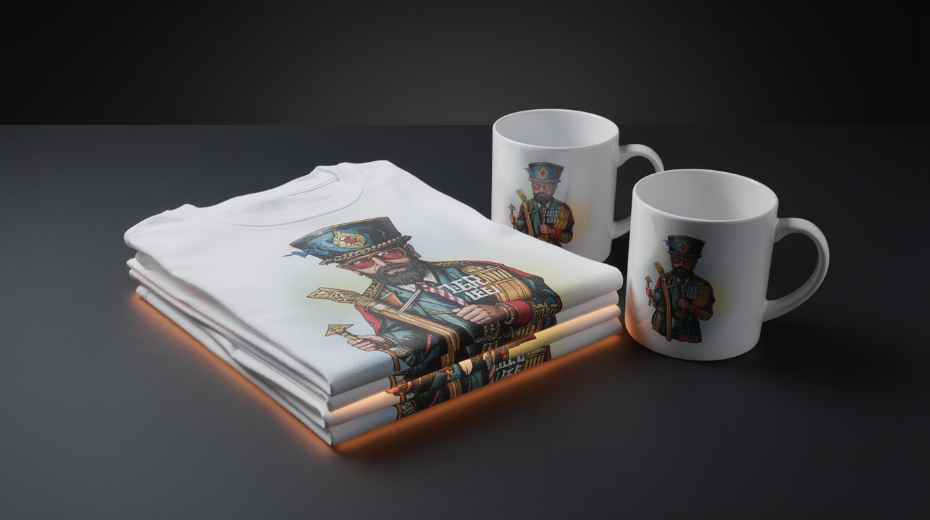 POD print quality test products dark background professional photography