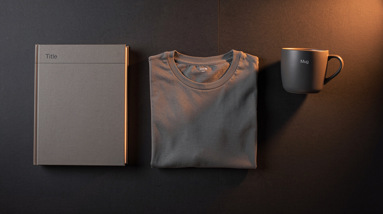 lulu print on demand books and merchandise products flat lay