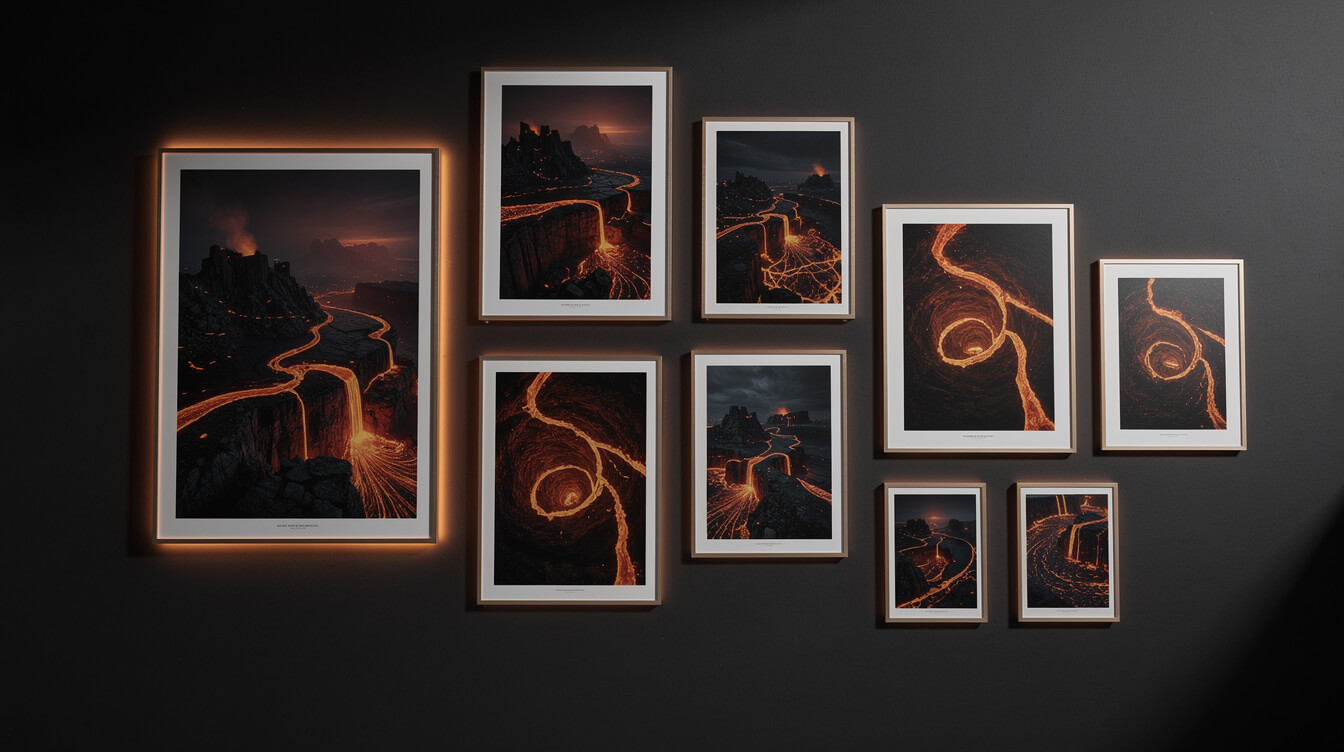 art print product selection grid showing margin comparison by size and format