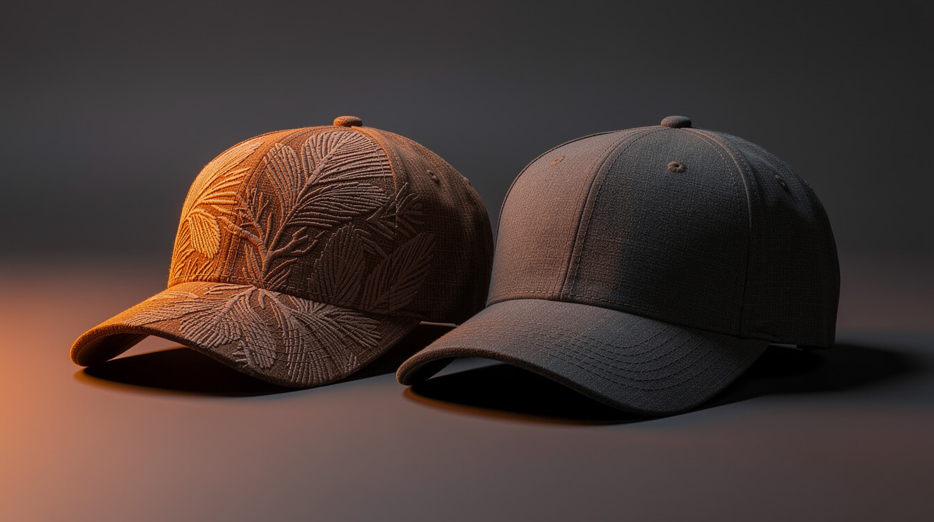 two embroidered hats side by side product comparison