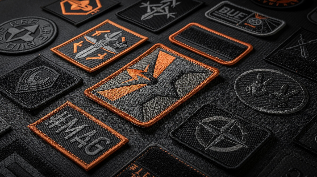 custom patches velcro collection on dark surface