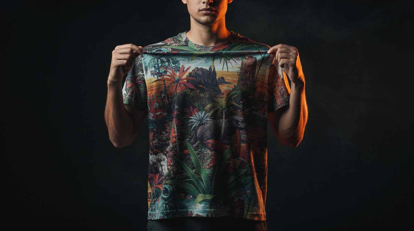 customer holding photo t-shirt product from POD store