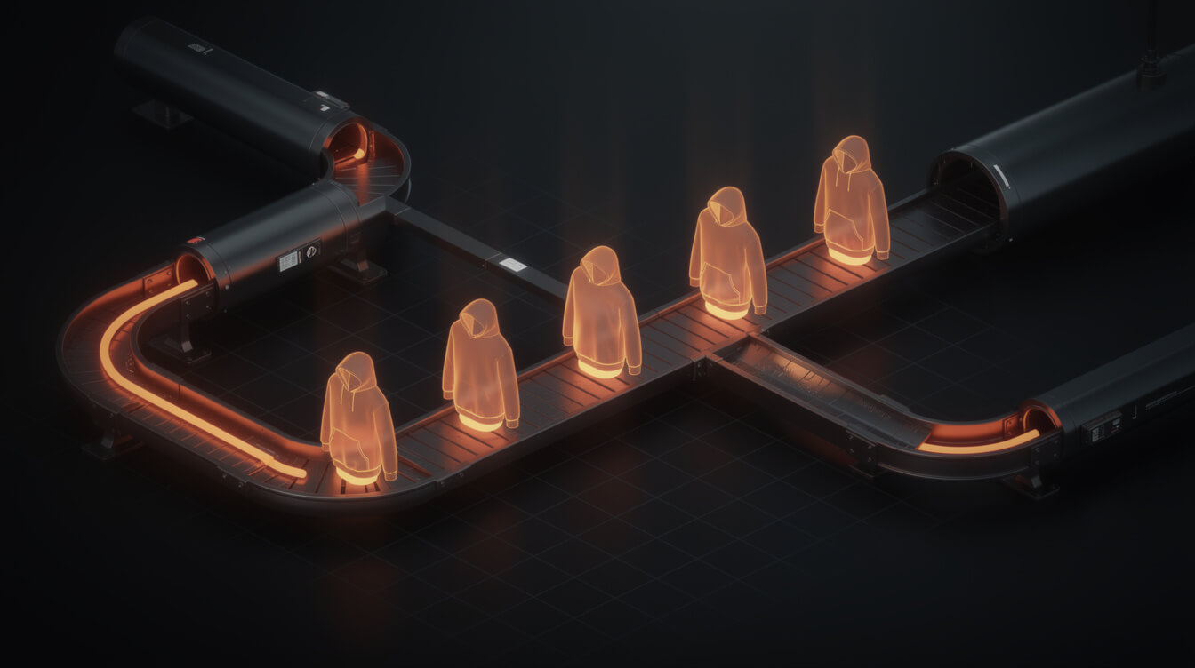 automated sweatshirt product line pipeline