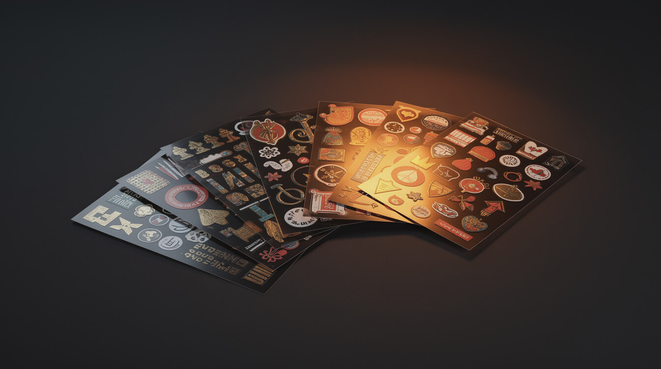 print on demand stickers product display on dark background