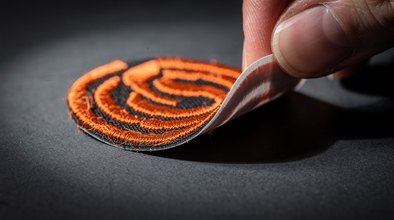 custom patches no minimum single piece embroidered patch close-up on dark surface