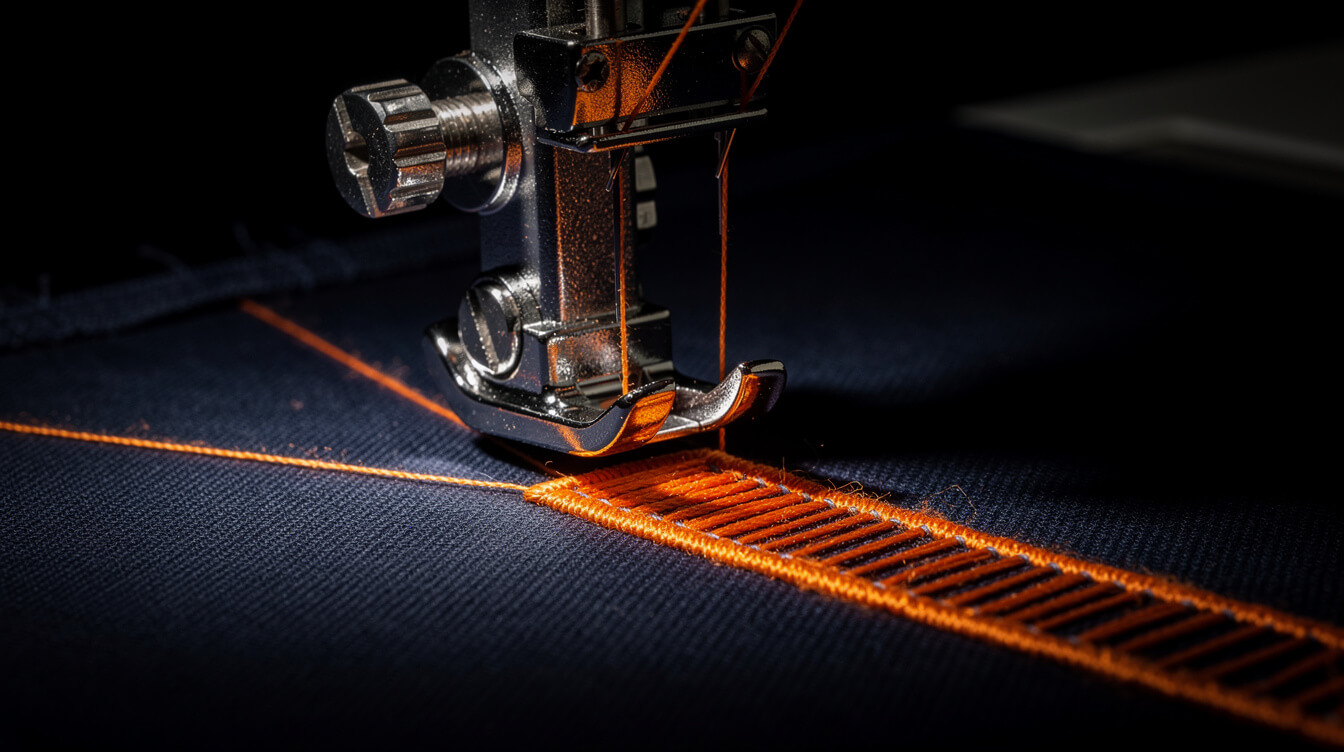embroidery machine working on custom polo shirt fabric