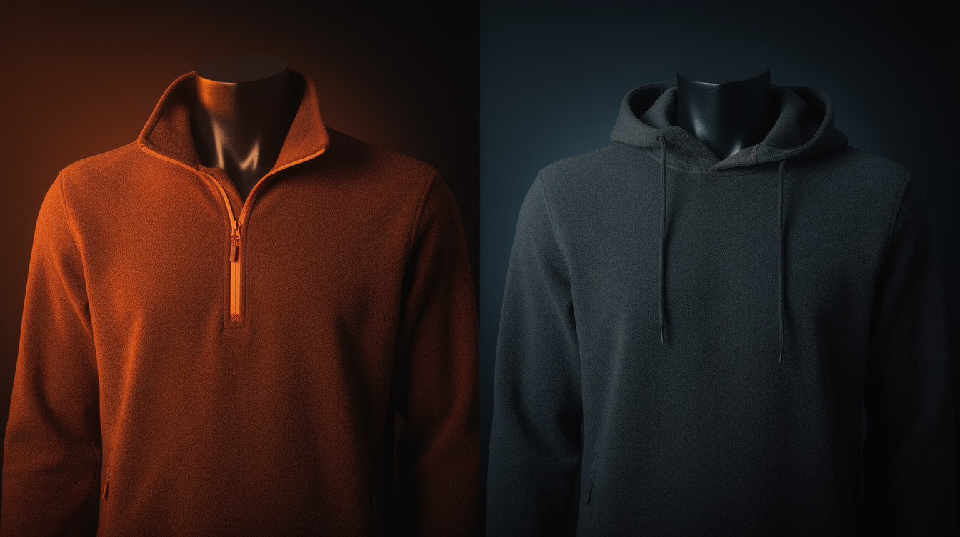quarter zip vs hoodie POD catalog comparison