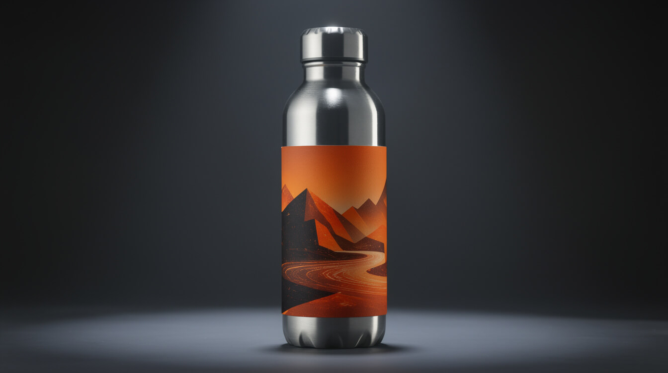 custom water bottle display with lava orange accent