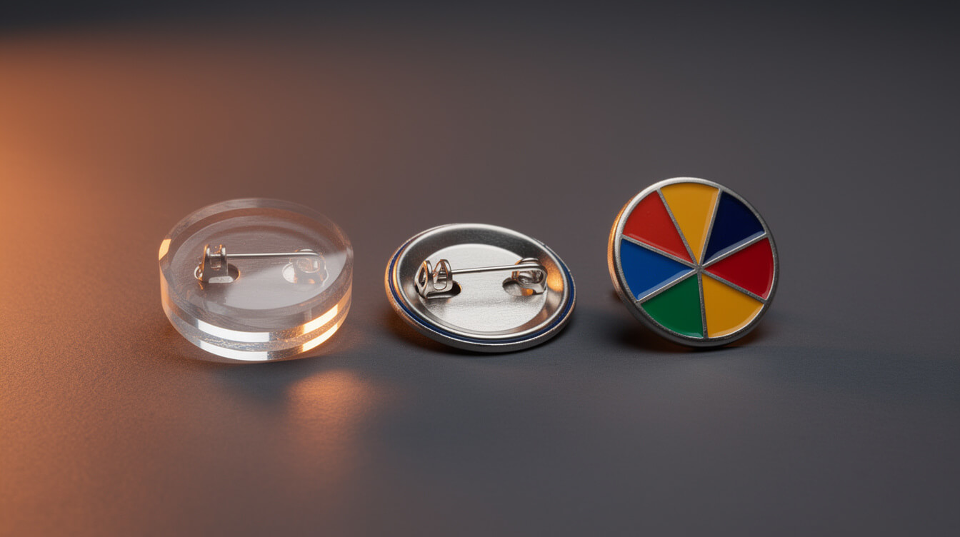 custom enamel pin options acrylic button and hard enamel types