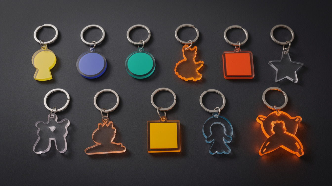 custom keychain product display on dark background
