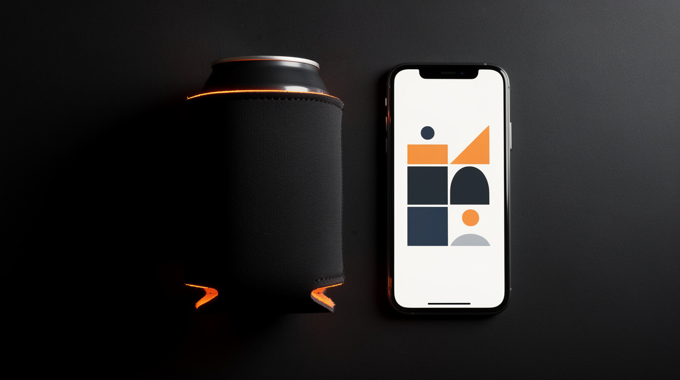 custom koozies displayed next to ecommerce product management interface for POD provider comparison