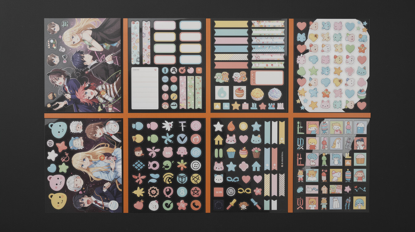 custom sticker sheet niche verticals: fandoms, journaling, anime, kids, independent artists