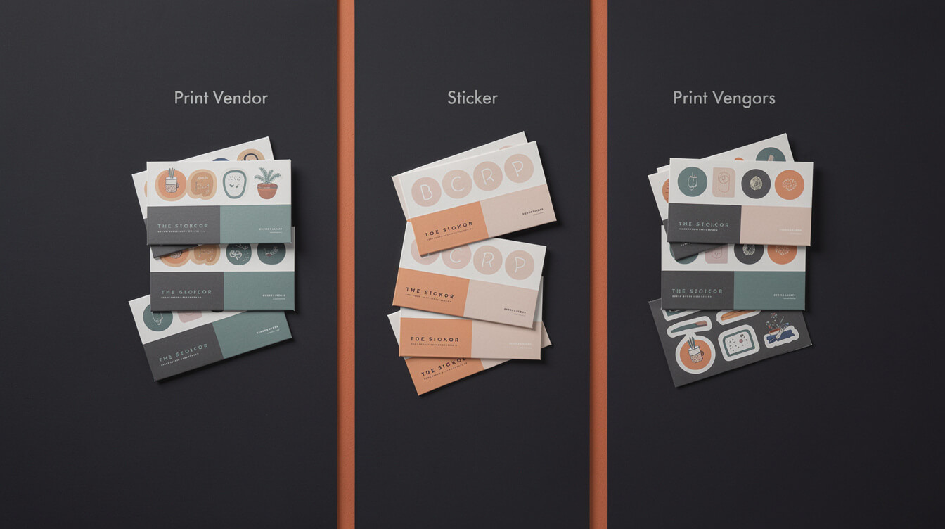 custom sticker sheet POD providers comparison packs on dark background
