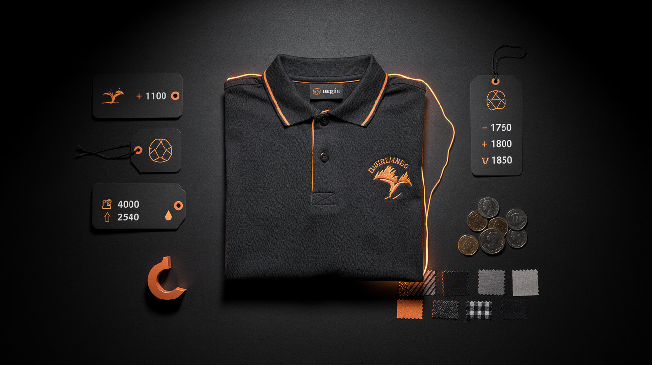 unit cost math for custom embroidery shirts from base price to retail margin