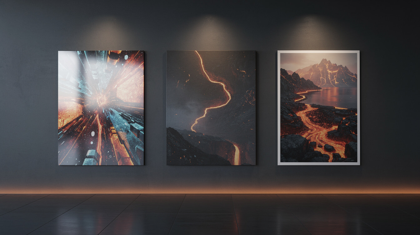 custom print on metal wall art display comparing aluminum panel canvas and poster