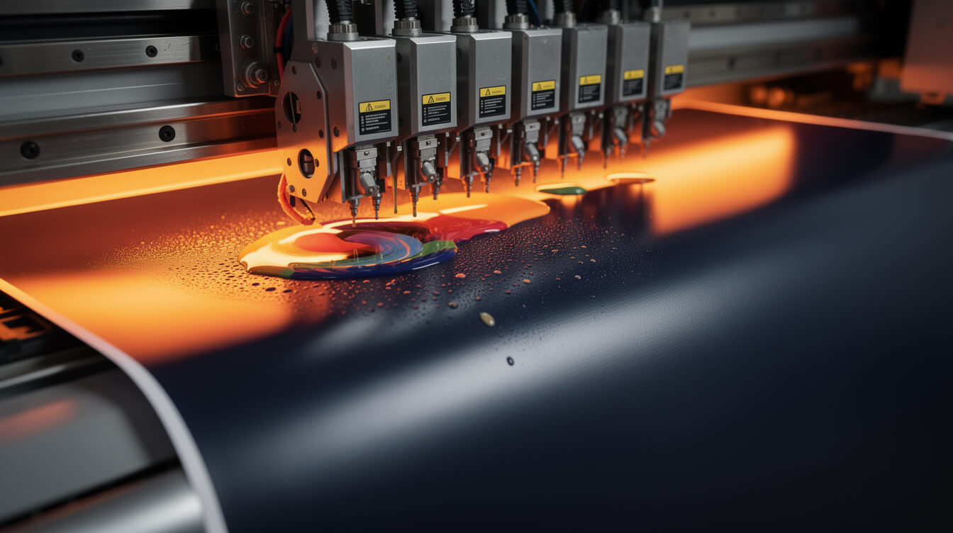 custom vinyl banners UV inkjet printing process on PVC flex substrate with finishing options