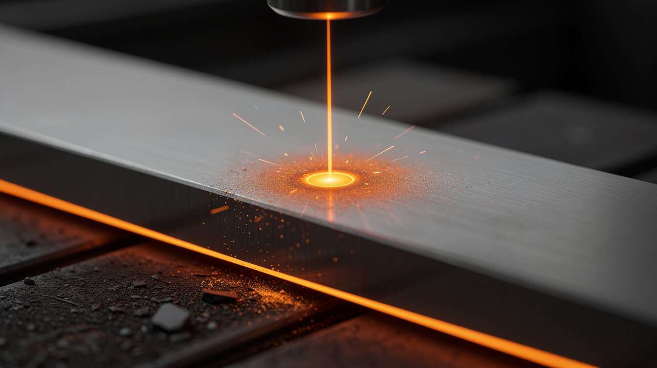 Fiber laser spot etching a blank stainless steel bar