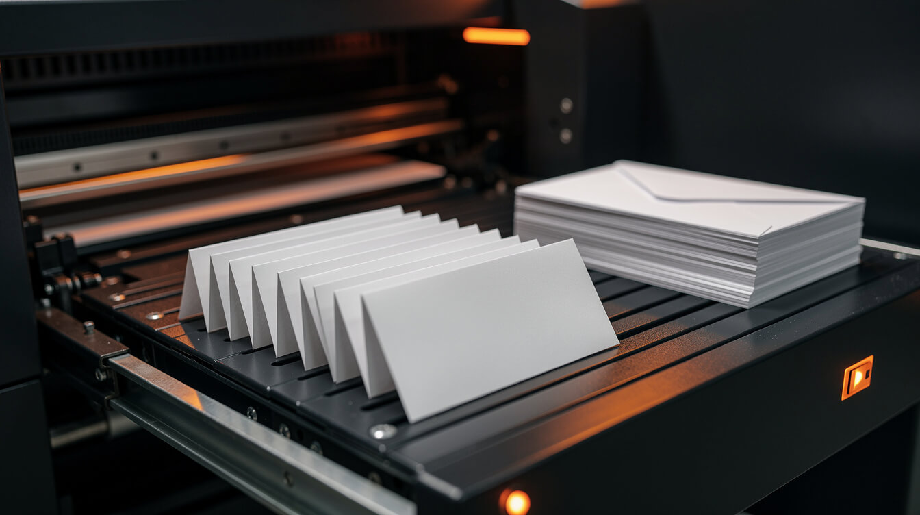 print on demand greeting cards coming off a digital press
