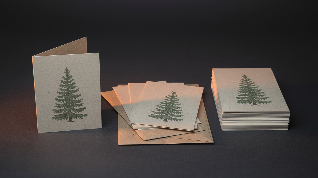 custom christmas cards sold as a single card, a five-pack, and a ten-pack