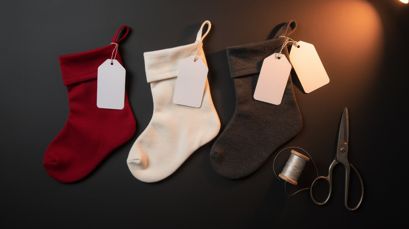 personalized christmas stockings with blank gift tags ready for names