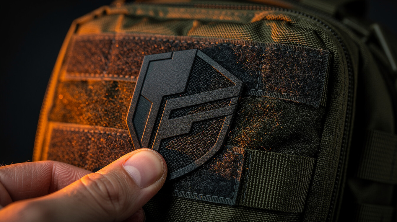 hook-and-loop morale patch pressed onto a tactical backpack