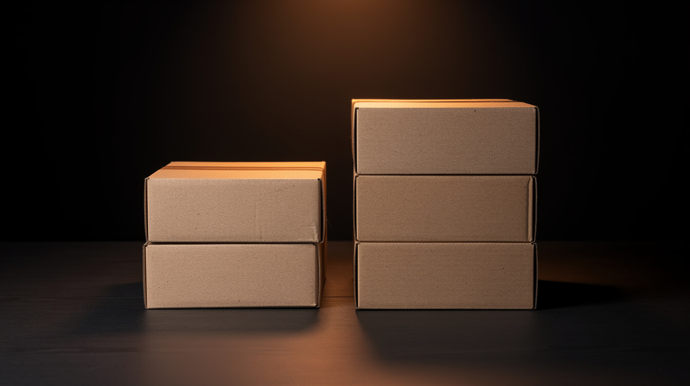 two stacks of shipping boxes showing platform fee comparison