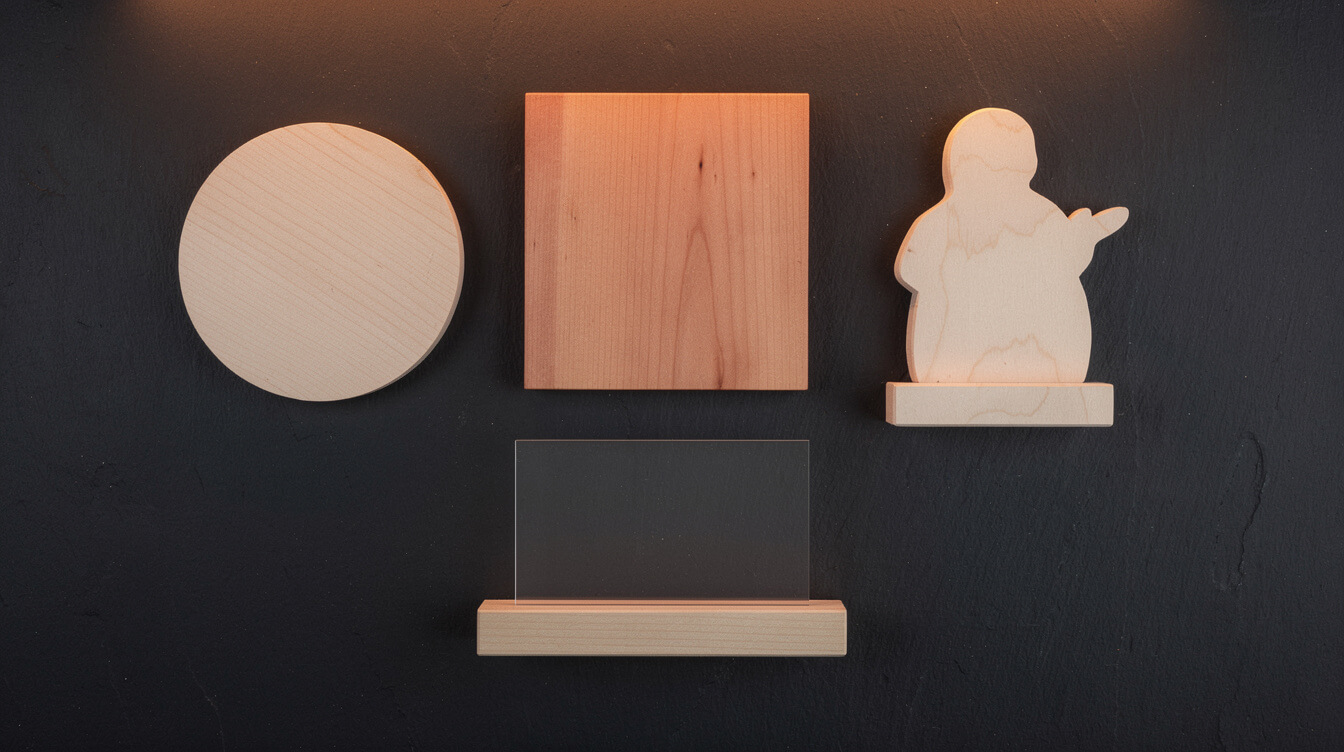 custom wood sign formats available to POD sellers laid out blank on slate