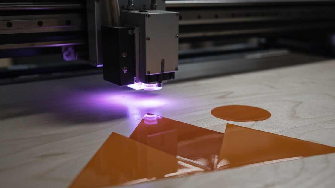 UV flatbed printer curing a design onto birch plywood