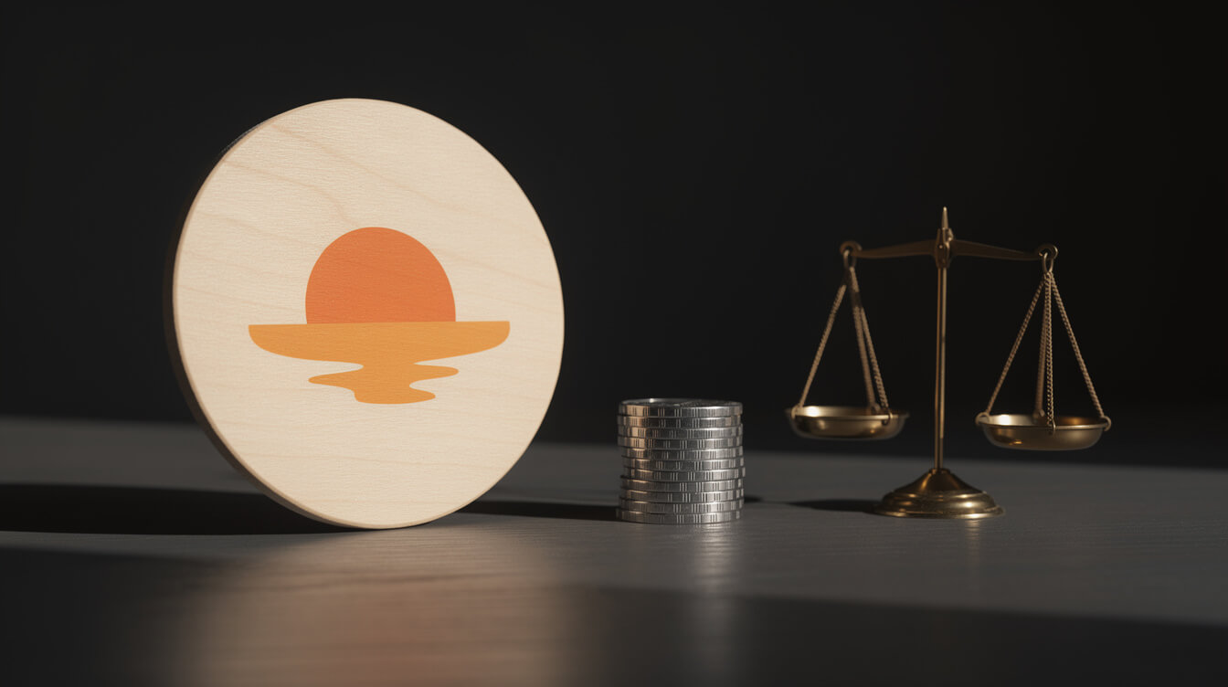 custom wood sign beside coins and a brass scale representing margin math