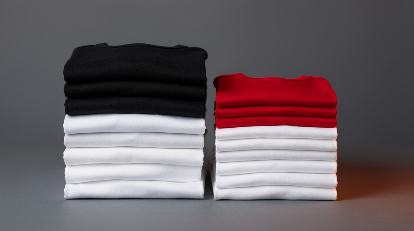 matching family christmas shirts stacked by size with black and white running full height