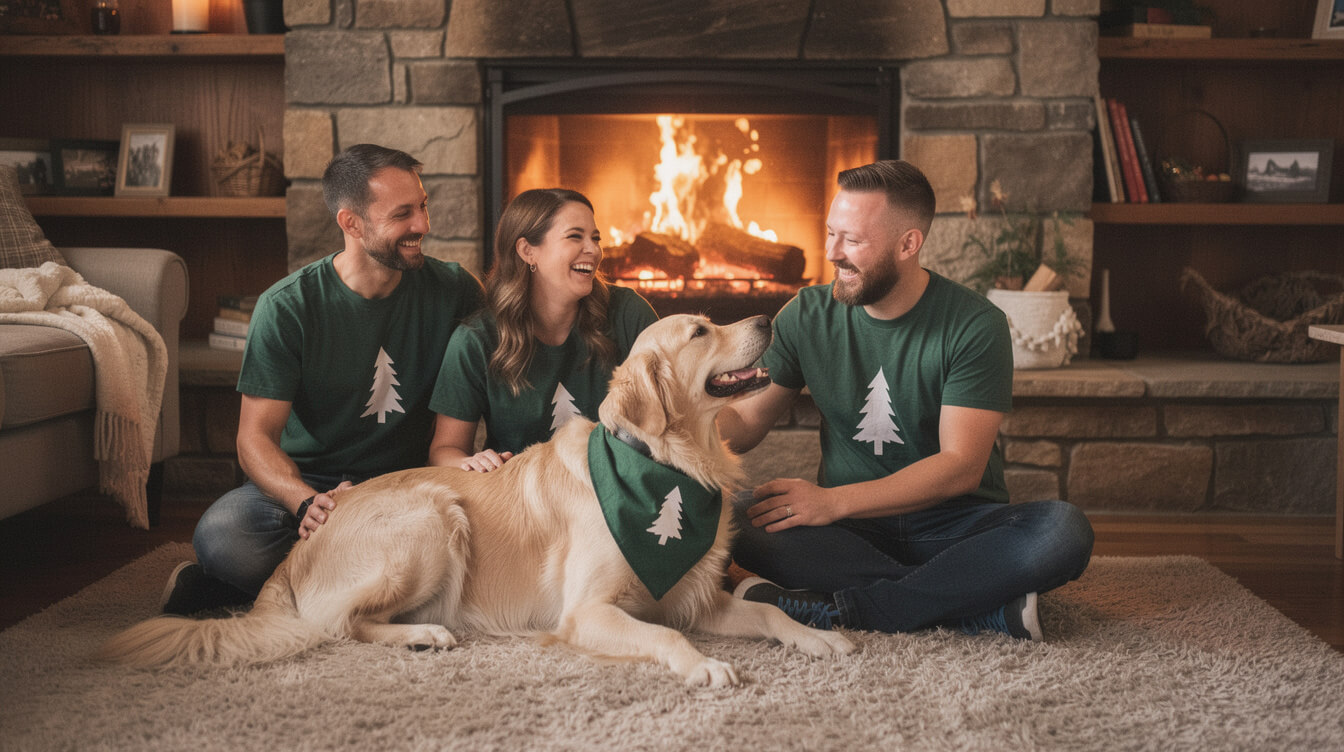 funny family christmas shirts with a matching dog bandana