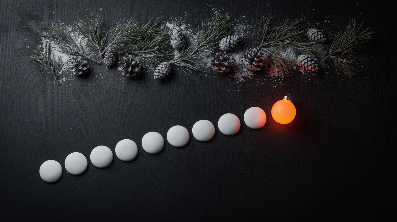 print on demand holiday products countdown of ornament blanks on a dark desk